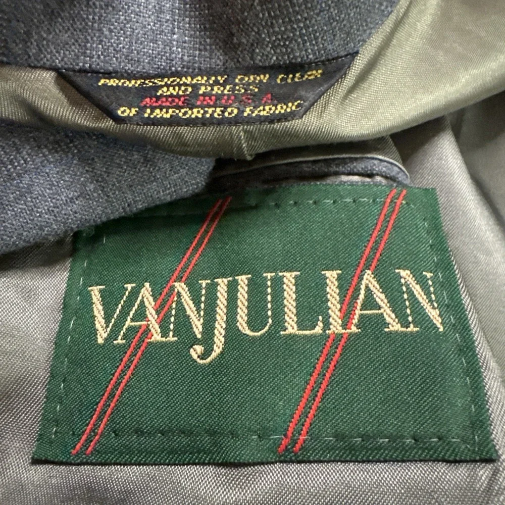 VTG Van Julian 2 Pc Wool Suit Blue Stripe Jacket Sz 44L Pants 38 x 30 USA Made